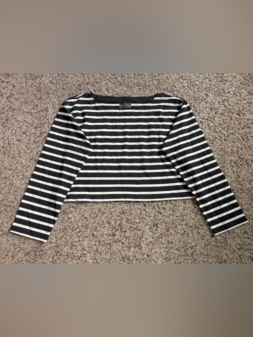 J.Crew Cropped Fit Long Sleeve Black and White Striped Shirt Size M